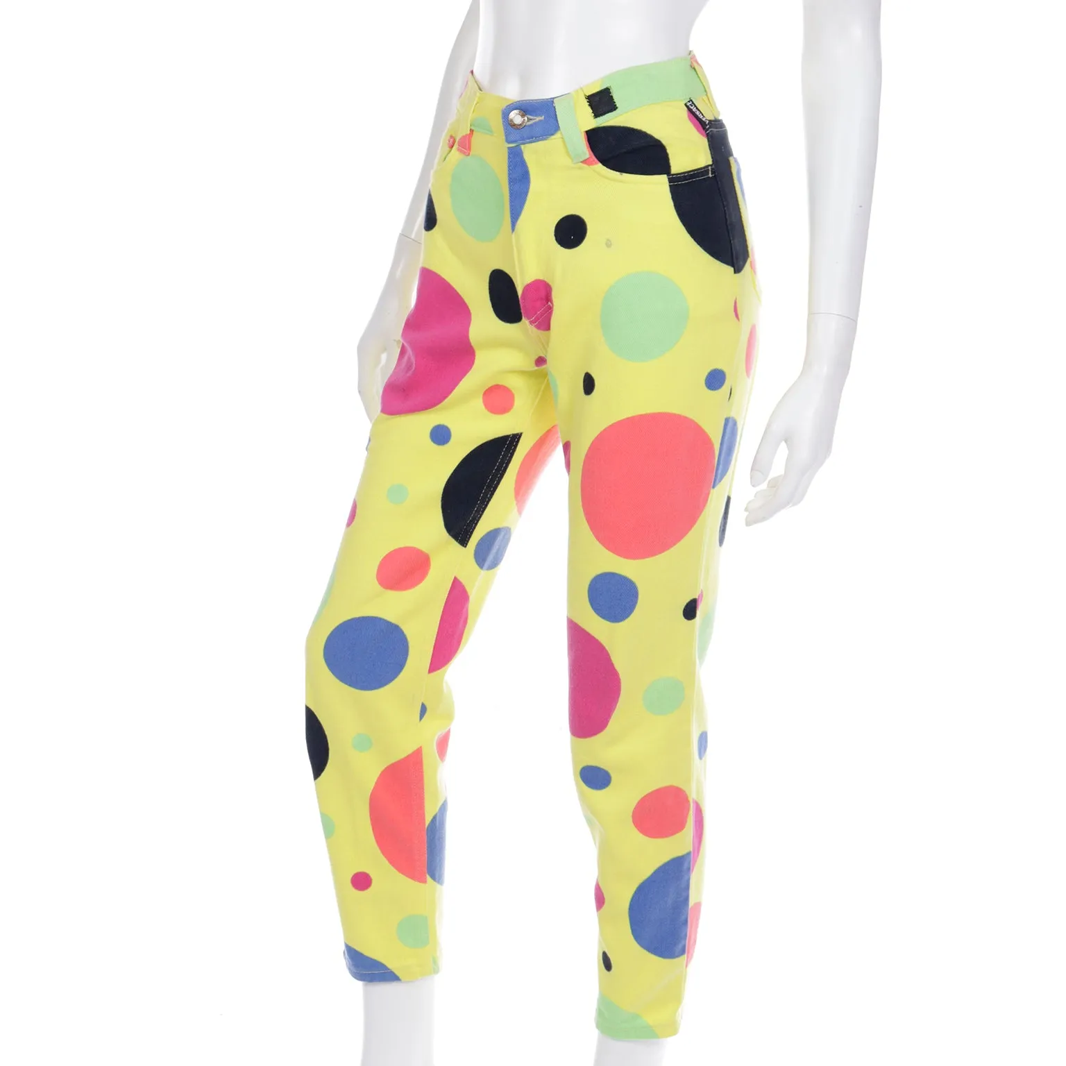 1990s Gianni Versace Jeans Couture Yellow Pants W Colorful Polka Dots