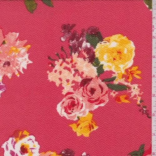 2 1/4 YD PC-Salmon Floral Bouquet Textured Liverpool Knit Fabric