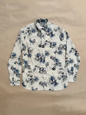 ABCL Beige Blue Flower Print Linen Studio Shirt