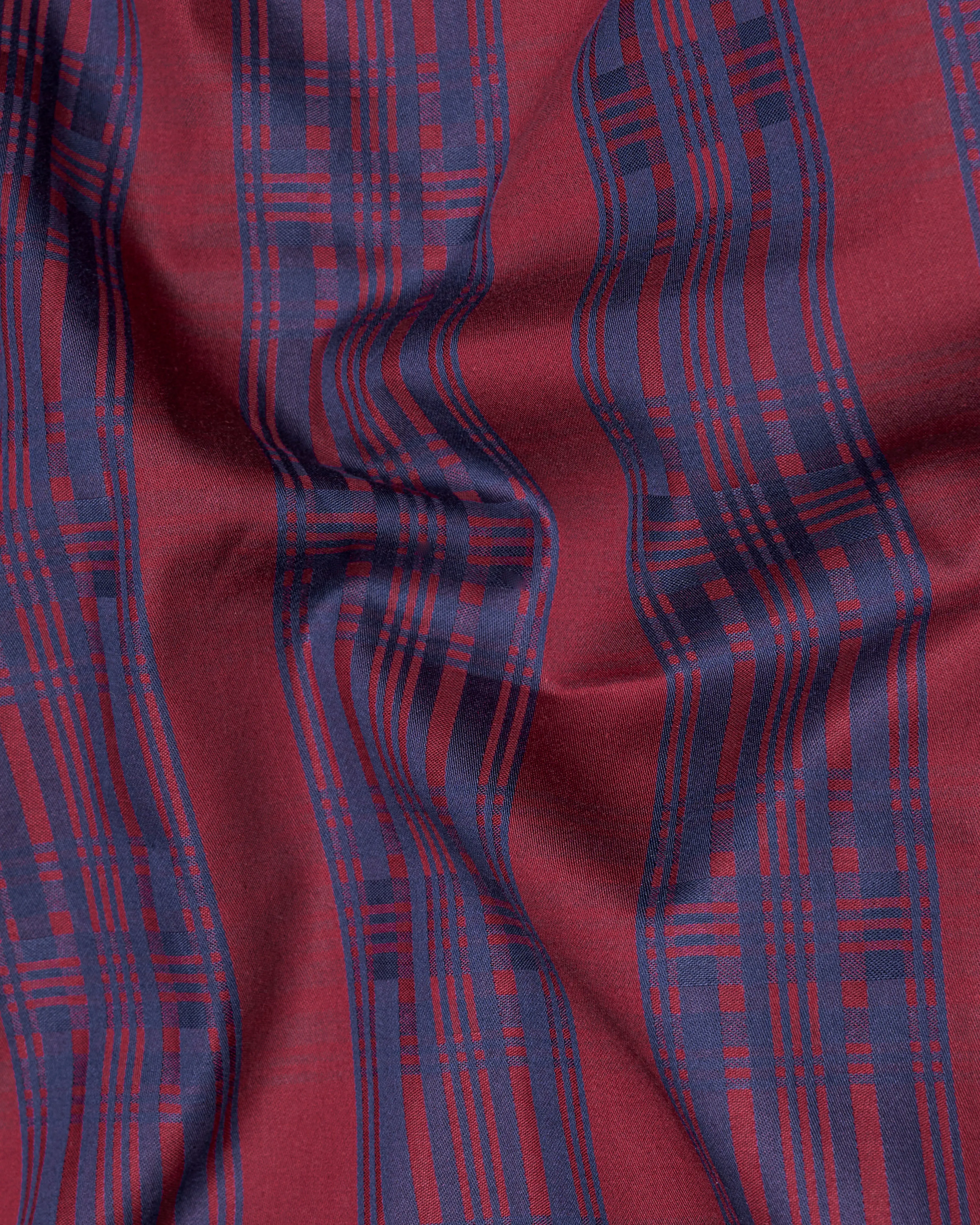 Auburn Red with Fiord Blue Jacquard Textured Giza Cotton Shirt