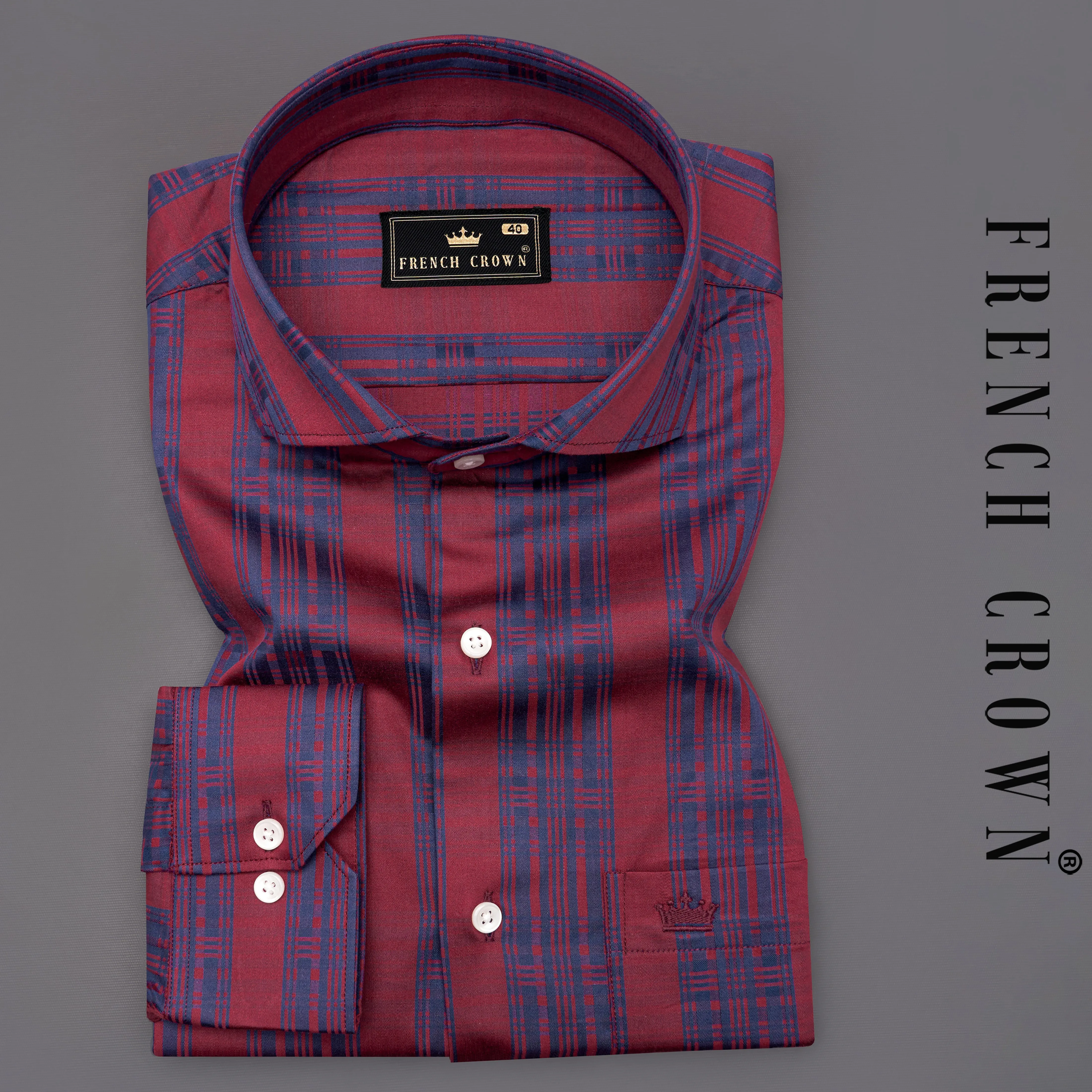 Auburn Red with Fiord Blue Jacquard Textured Giza Cotton Shirt