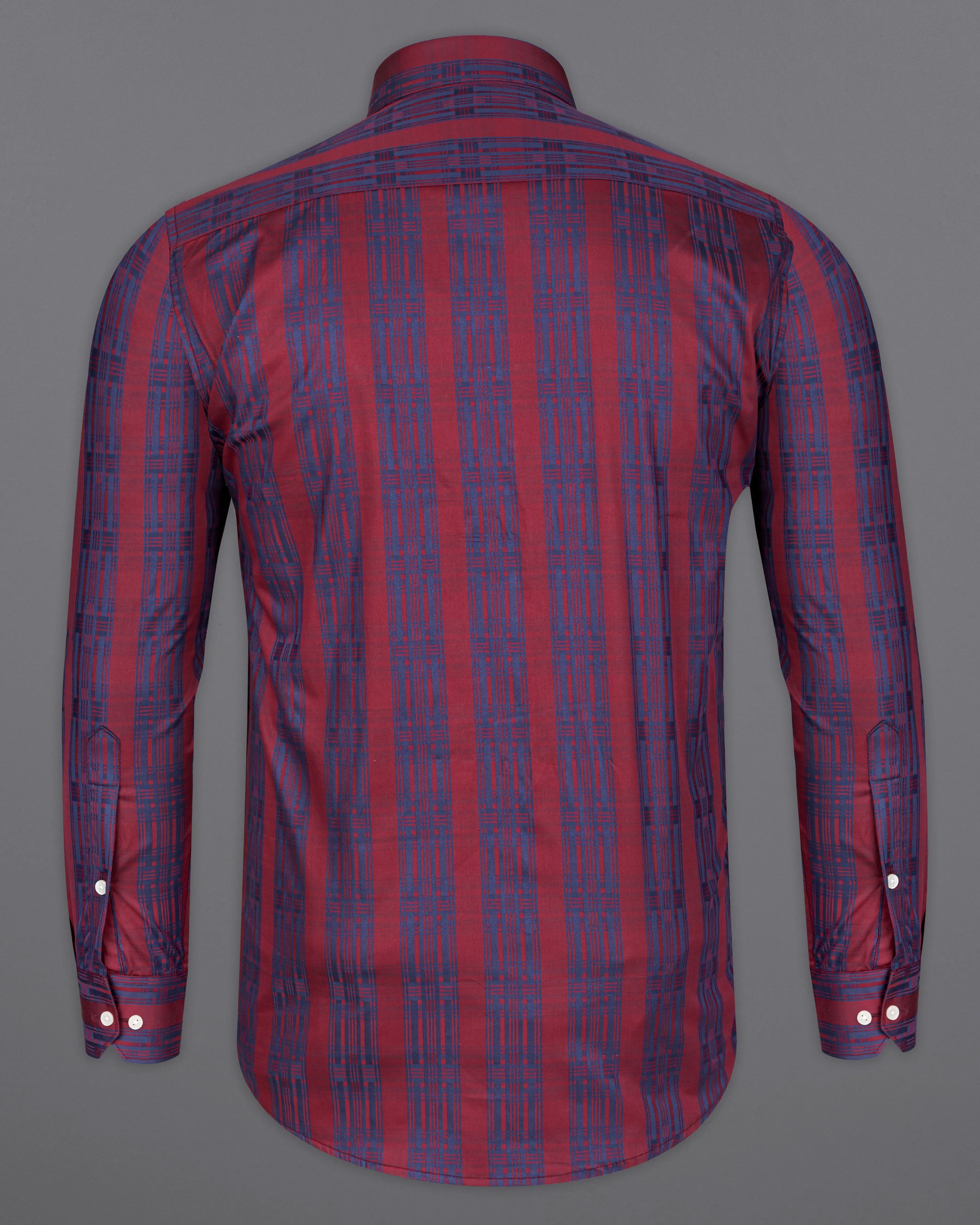 Auburn Red with Fiord Blue Jacquard Textured Giza Cotton Shirt