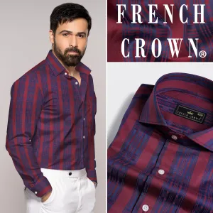 Auburn Red with Fiord Blue Jacquard Textured Giza Cotton Shirt