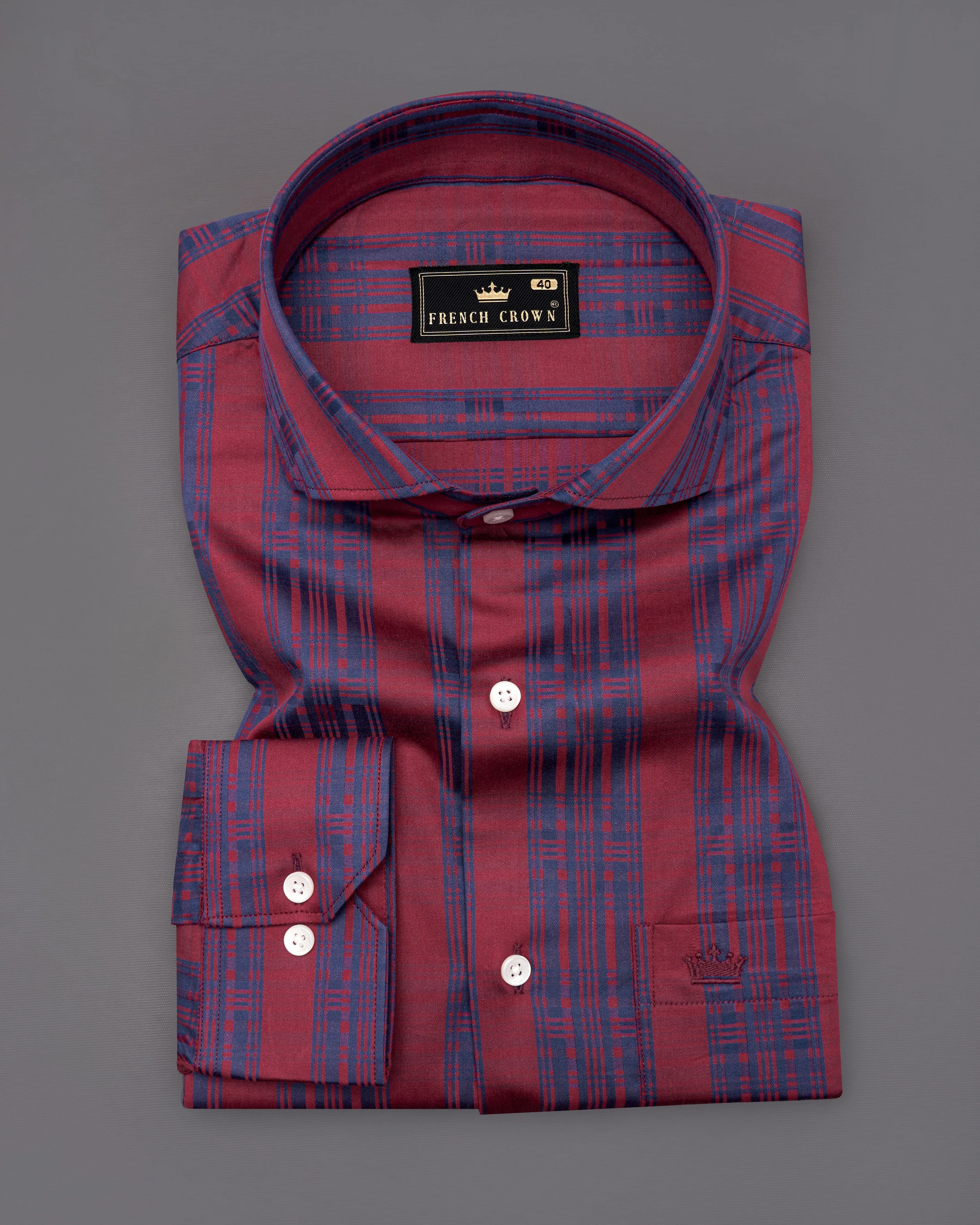 Auburn Red with Fiord Blue Jacquard Textured Giza Cotton Shirt