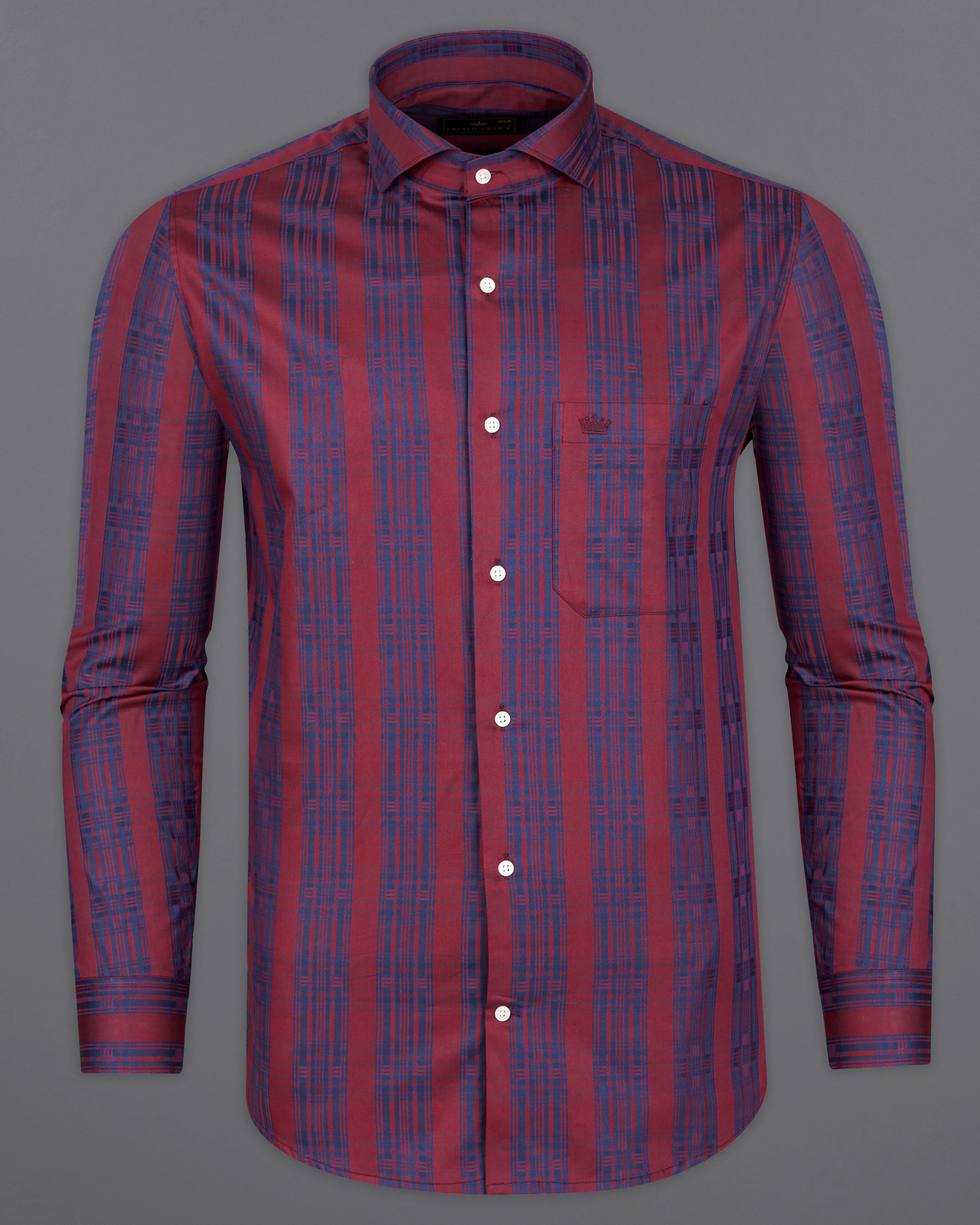 Auburn Red with Fiord Blue Jacquard Textured Giza Cotton Shirt