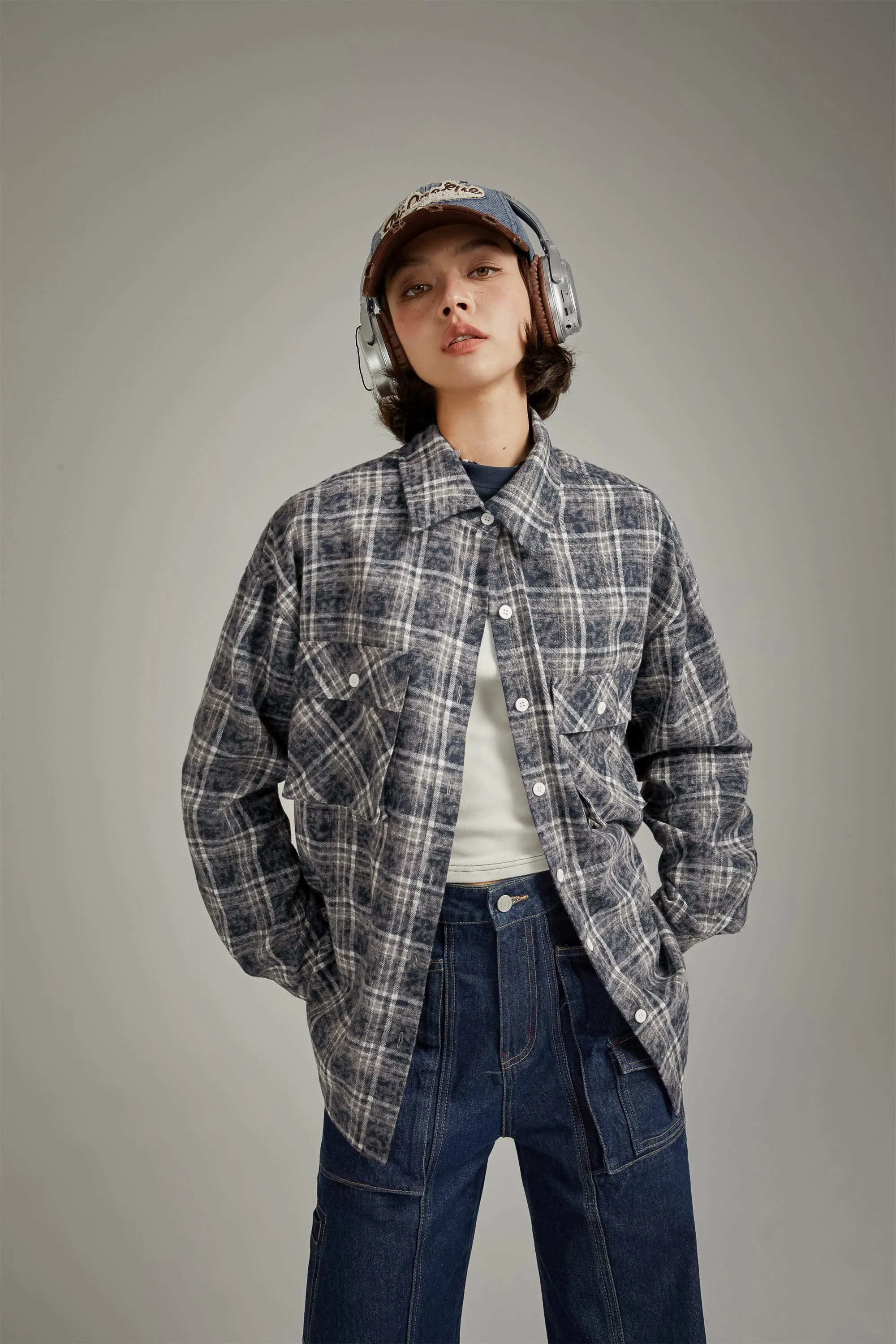 Back Design Loose Fit Check Shirt