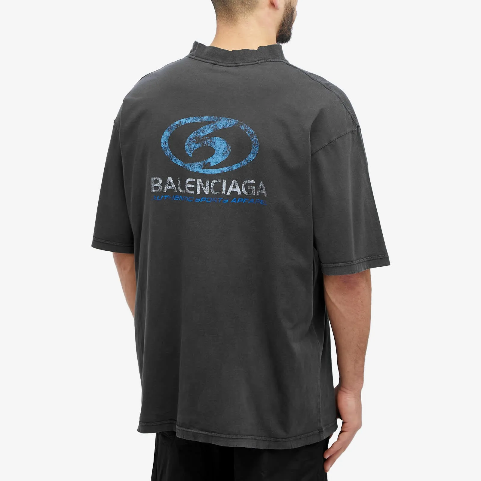 Balenciaga Surf Logo T-Shirt in Faded Black & Blue