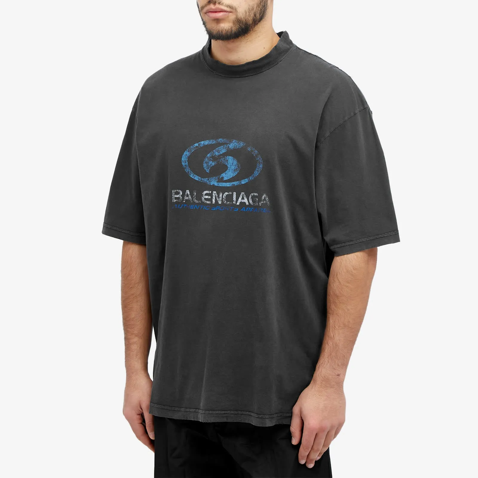 Balenciaga Surf Logo T-Shirt in Faded Black & Blue