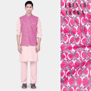 Beauty Bush Pink Kurta Set With French Rose Pink And Bright White Designer Embroidered Nehru Jacket