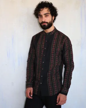 Black & Red Blockprinted Men'S Shirt