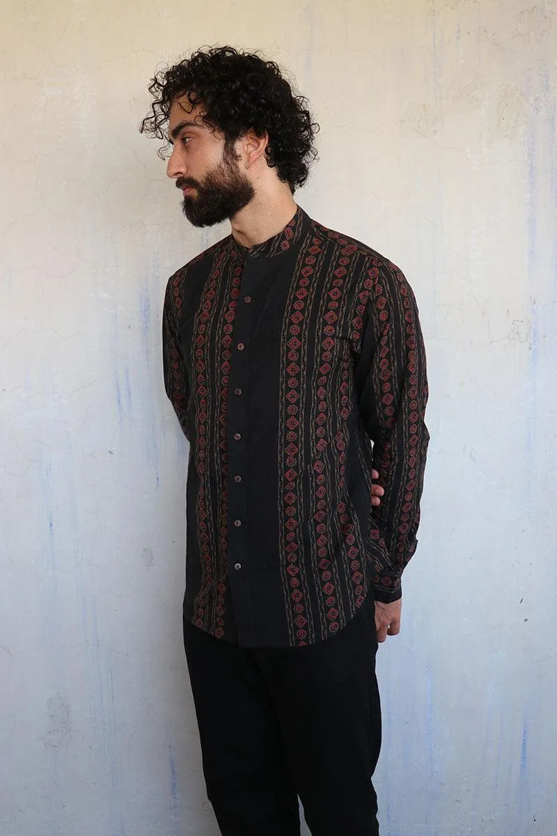 Black & Red Blockprinted Men'S Shirt