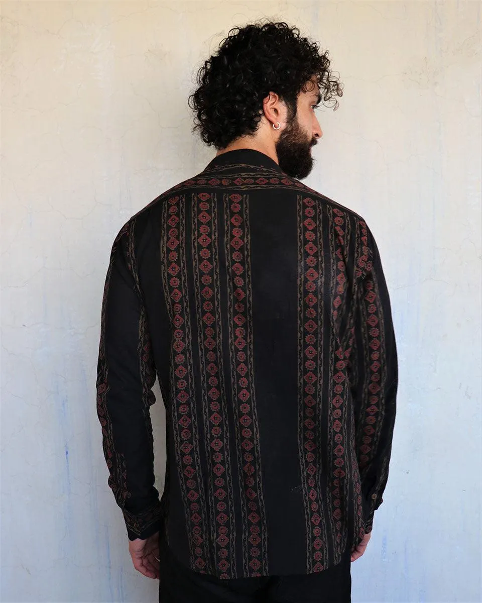 Black & Red Blockprinted Men'S Shirt