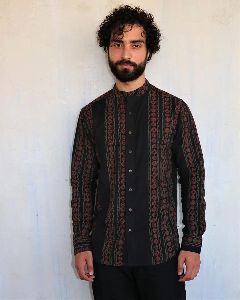 Black & Red Blockprinted Men'S Shirt