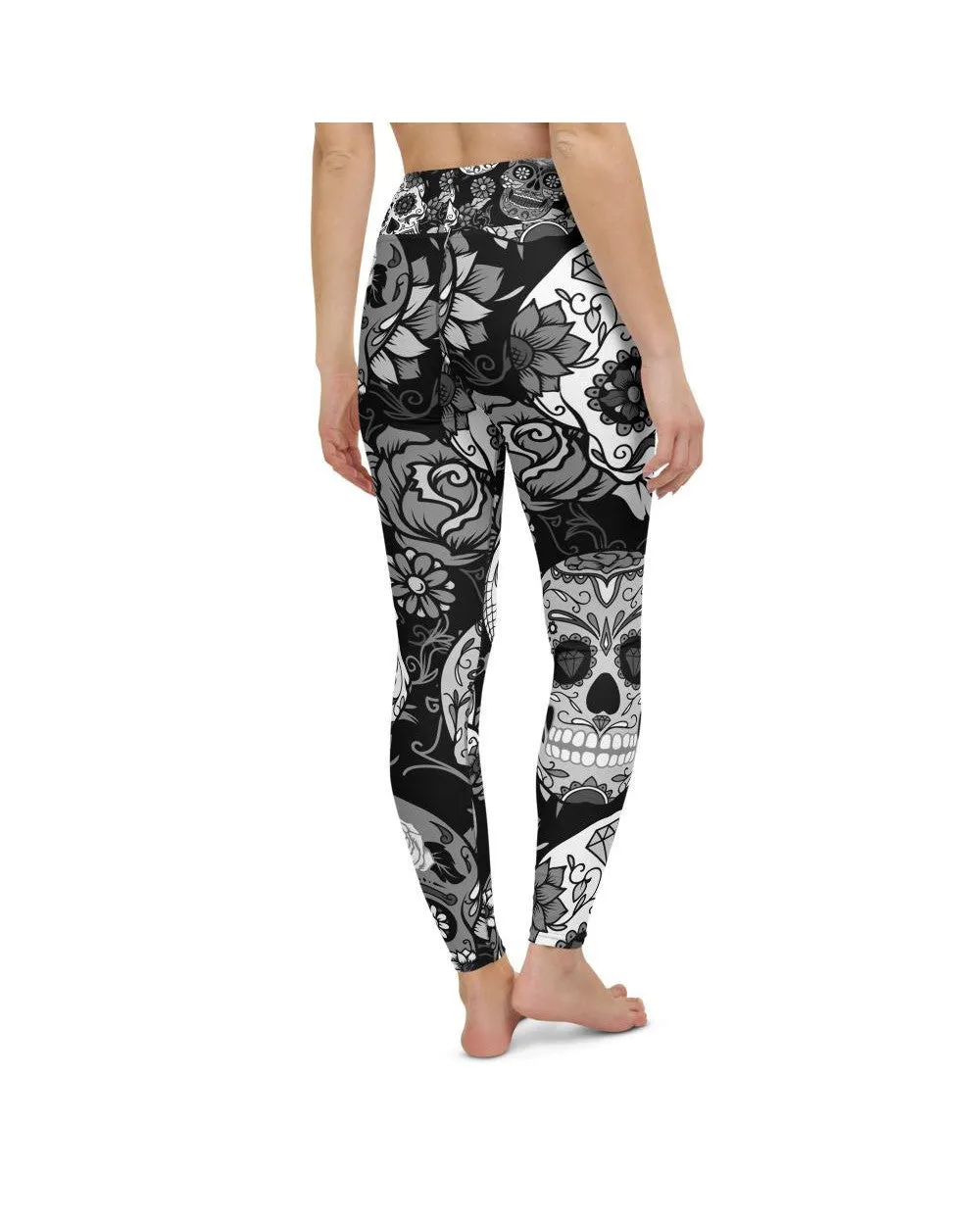 Black & White Sugar Skull Yoga Pants