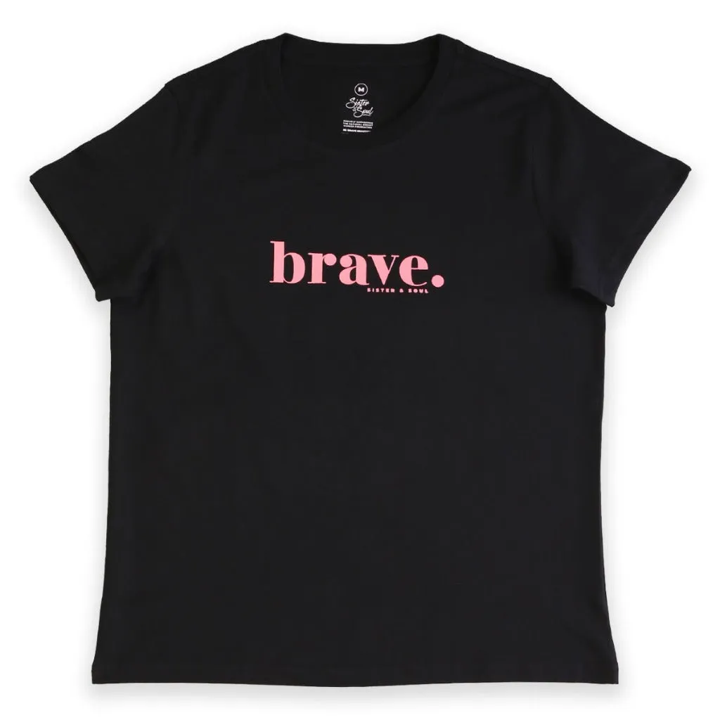 BRAVE - Black Boxy Tee - Pink Print