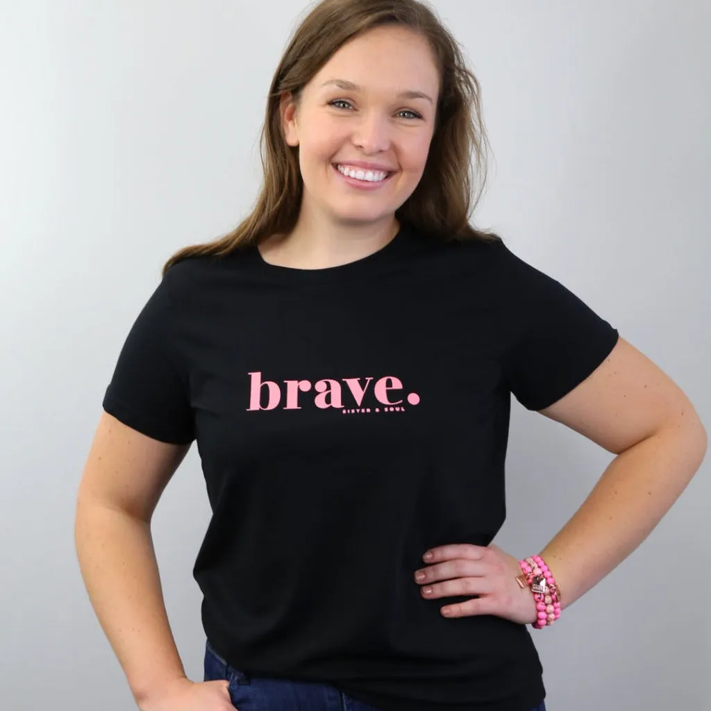 BRAVE - Black Boxy Tee - Pink Print