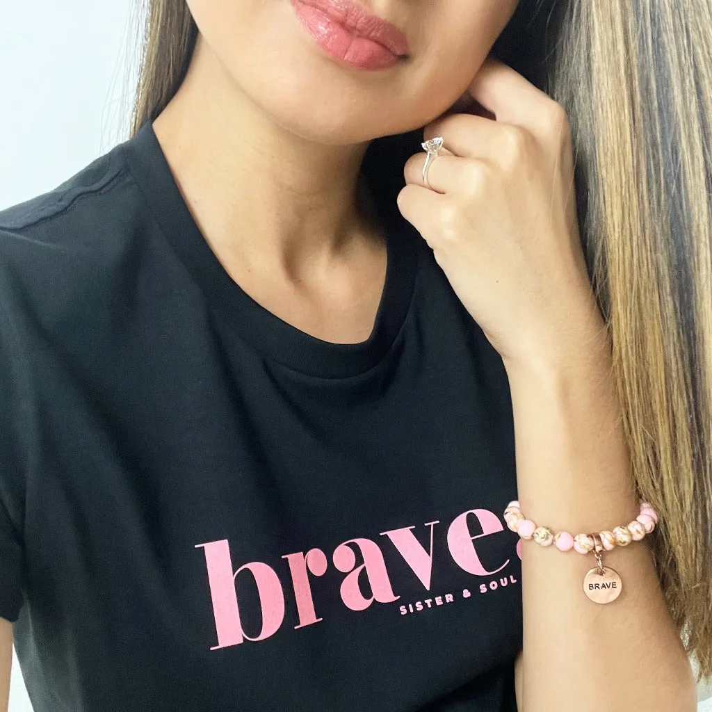 BRAVE - Black Boxy Tee - Pink Print