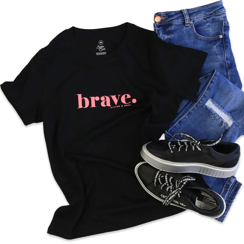 BRAVE - Black Boxy Tee - Pink Print