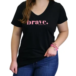 BRAVE - Black V-Neck Tee - Pink Print