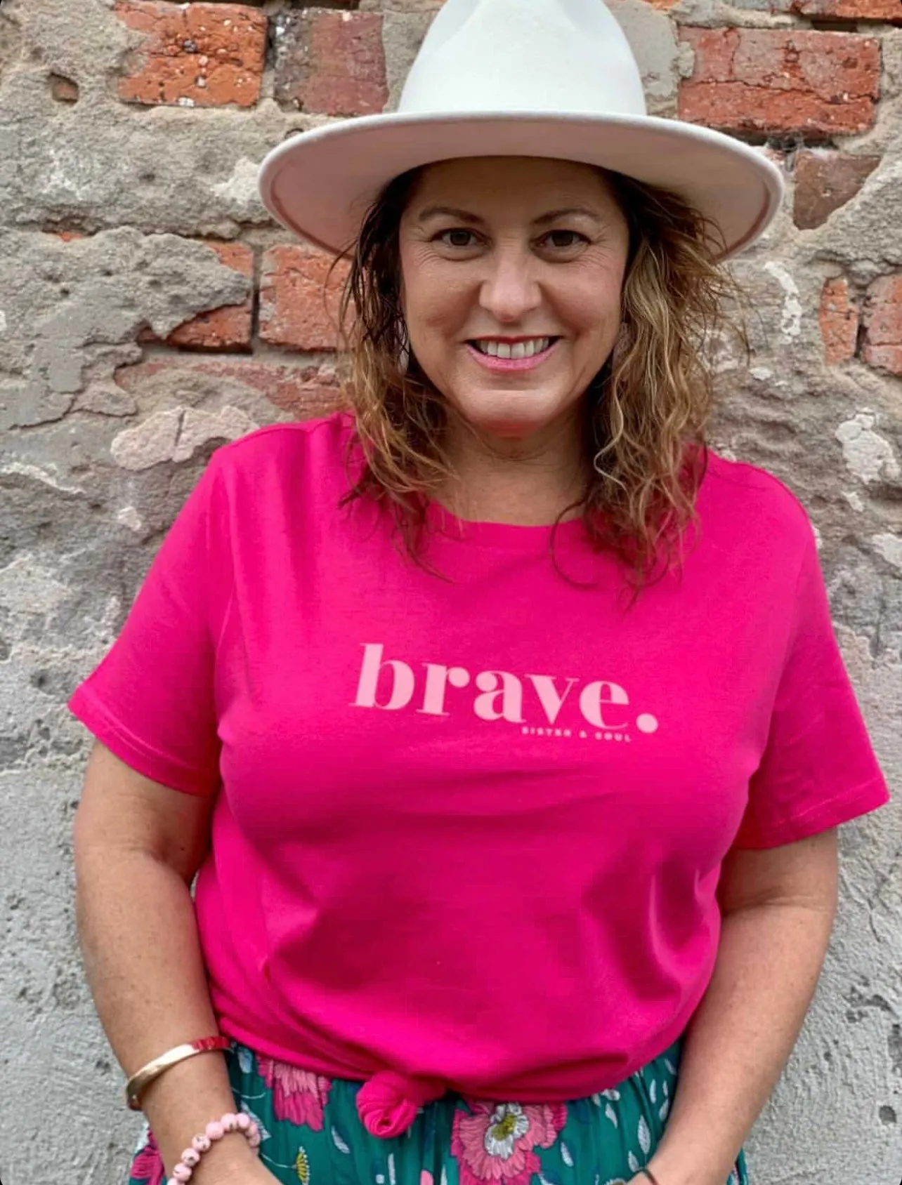 BRAVE - Fuchsia Boxy Tee - Pink Print