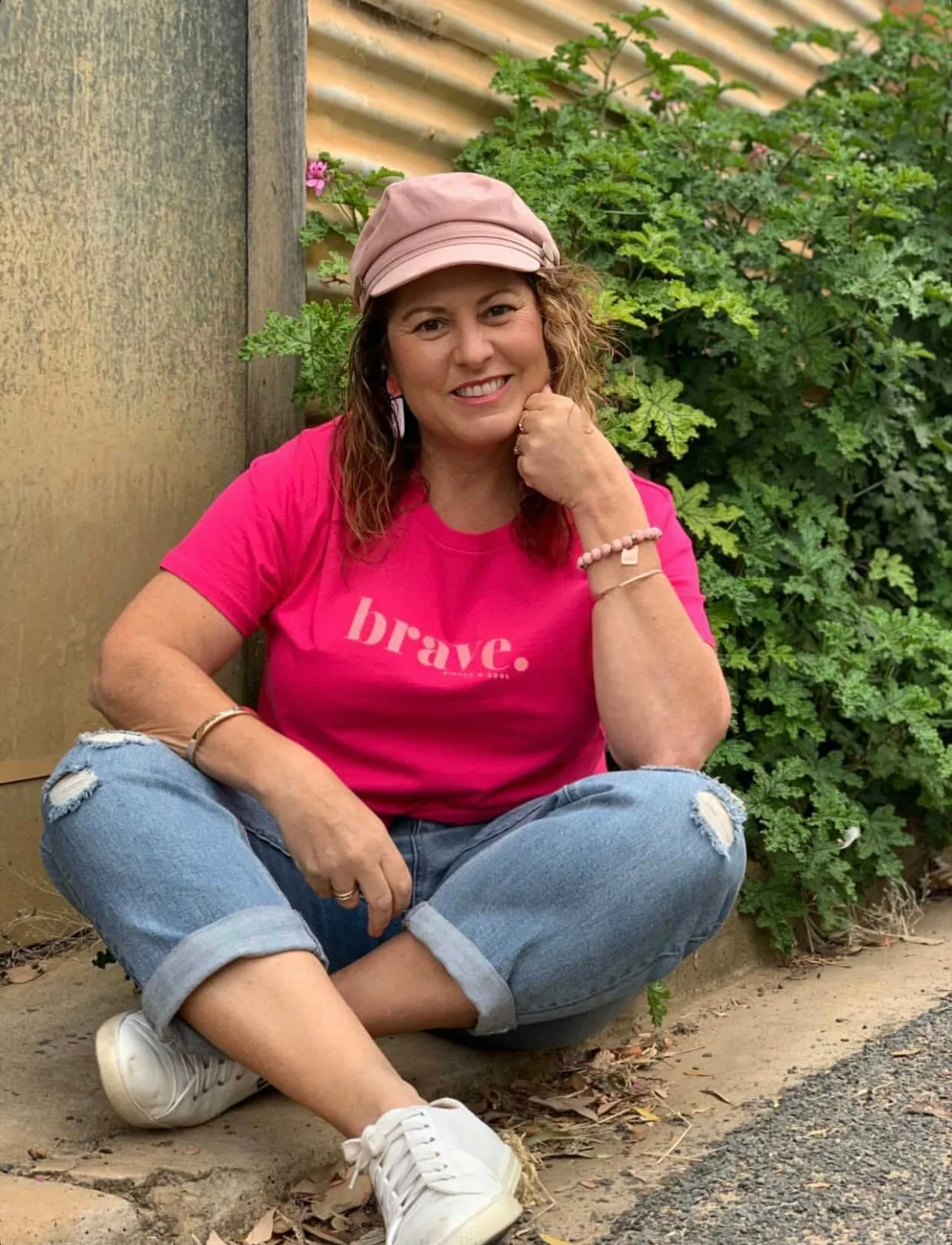 BRAVE - Fuchsia Boxy Tee - Pink Print