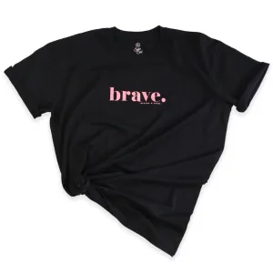 BRAVE - Plus Size Long Boxy Tee - Black with Pink Print