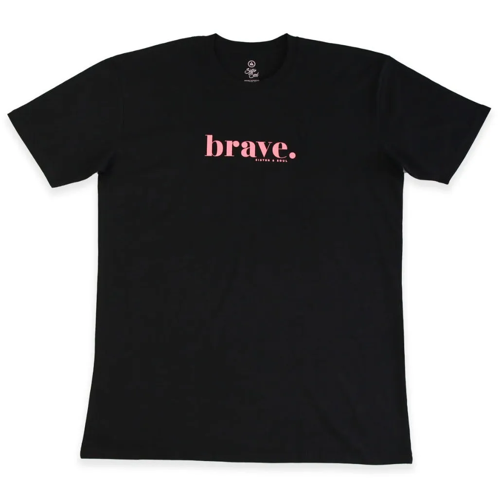 BRAVE - Plus Size Long Boxy Tee - Black with Pink Print