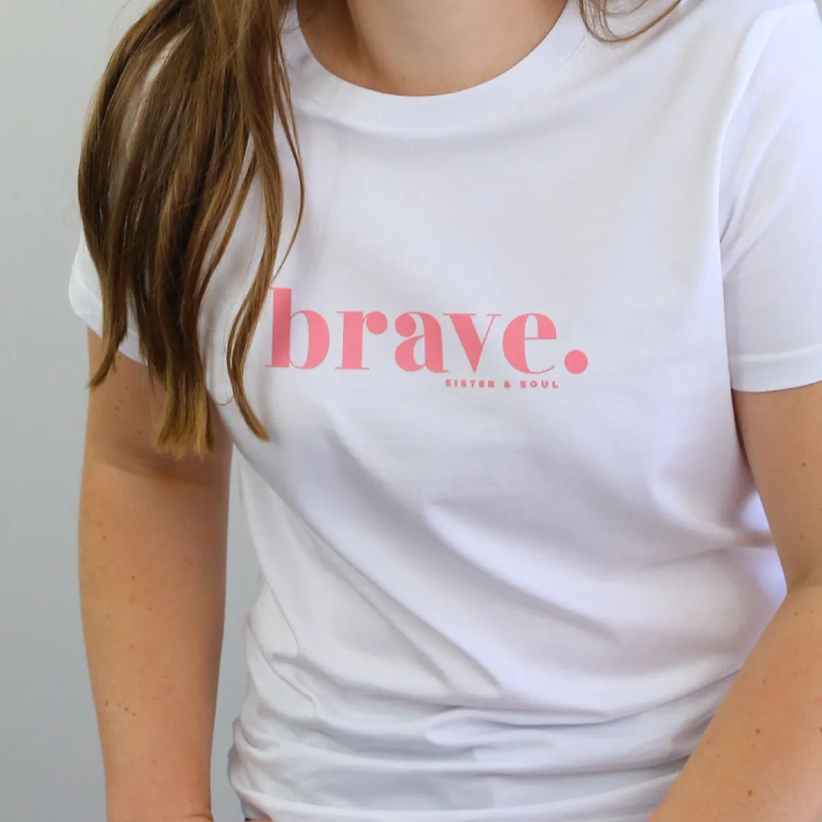 BRAVE - White Boxy Tee - Pink Print