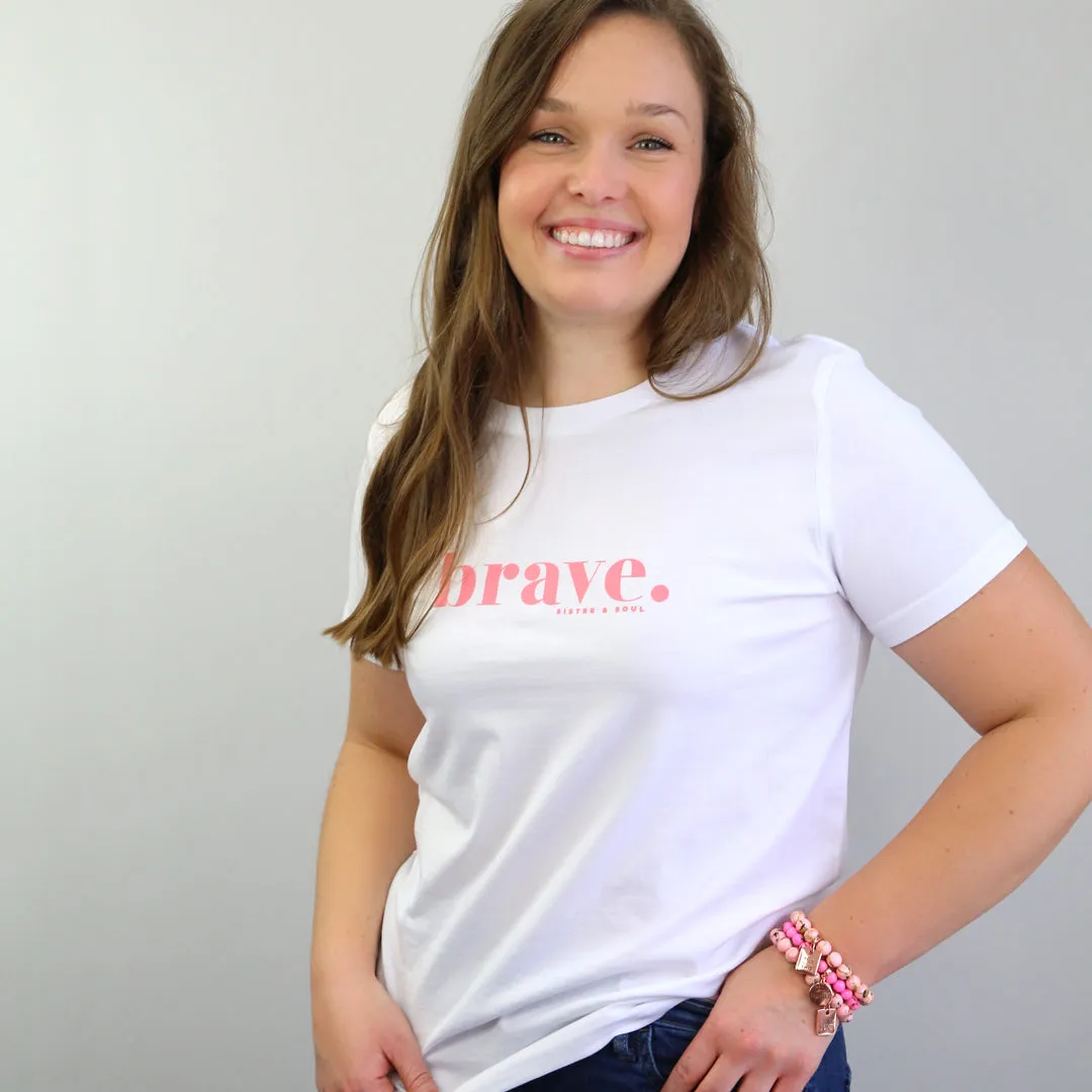 BRAVE - White Boxy Tee - Pink Print