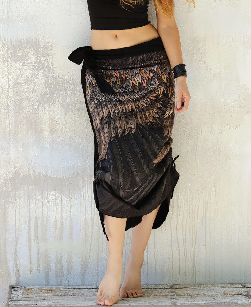 Brown Feather Wrap Skirt