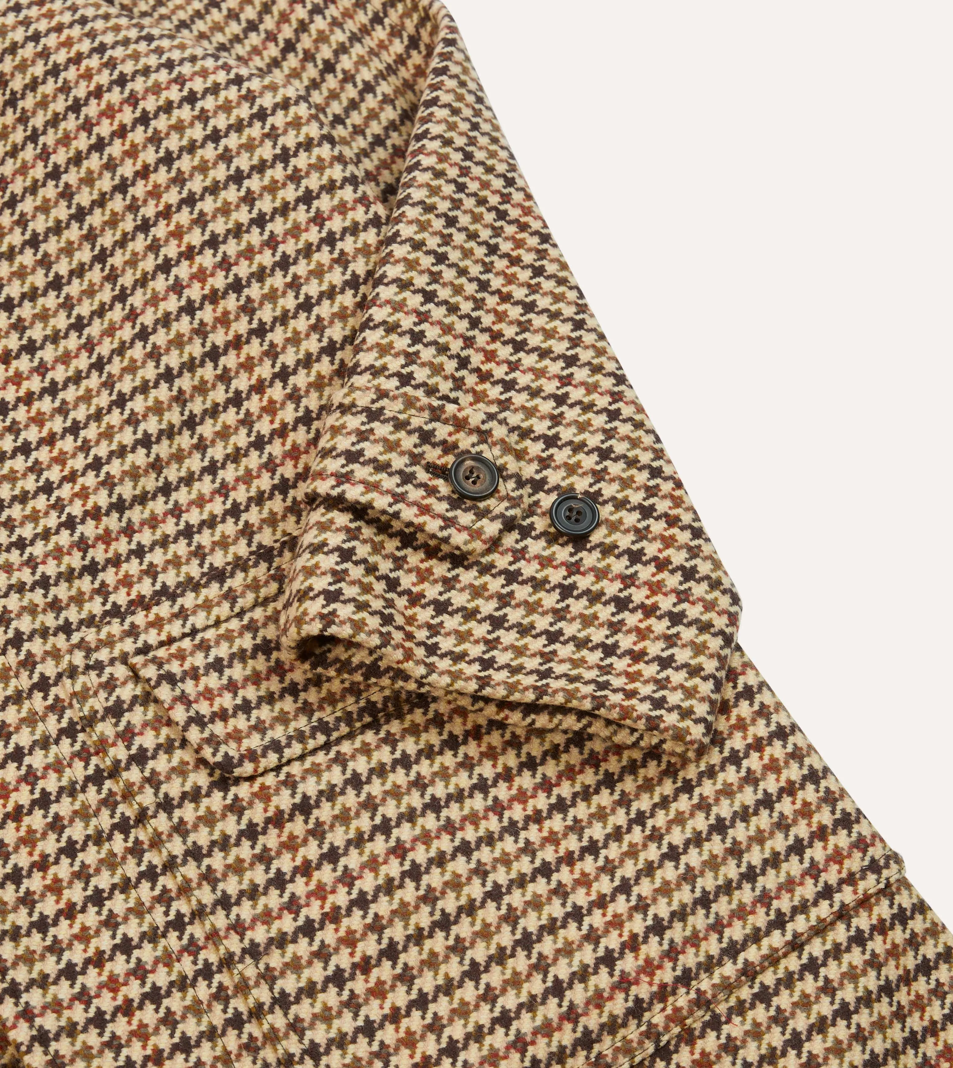 Brown Houndstooth Check Wool Raglan Coat