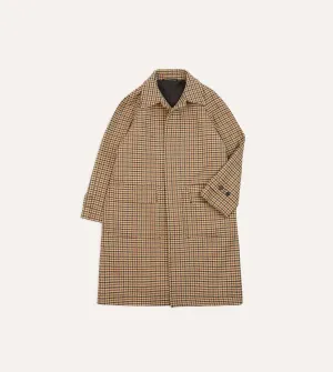 Brown Houndstooth Check Wool Raglan Coat