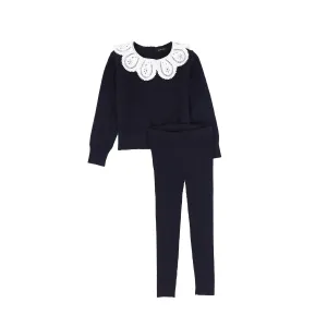 C16830-TEXTURED KNIT DETAIL COLLAR SET-Navy