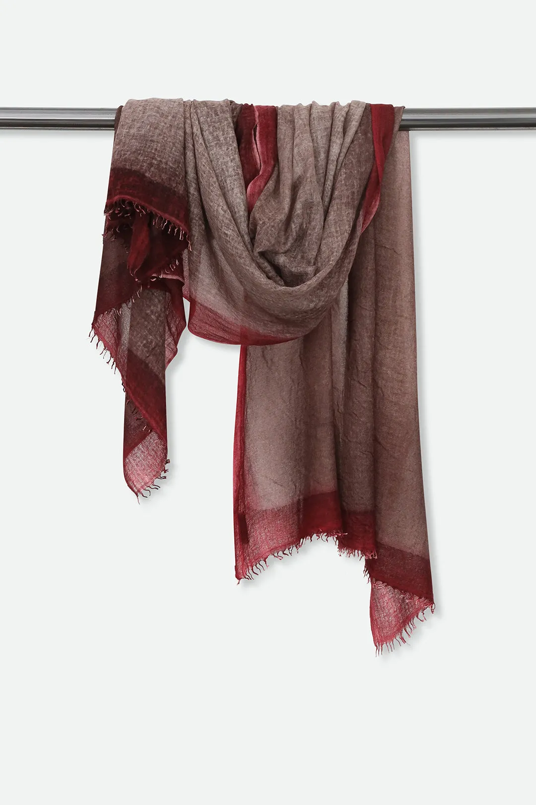 CHOCOLATE BORDEAUX SCARF IN HAND DYED CASHMERE