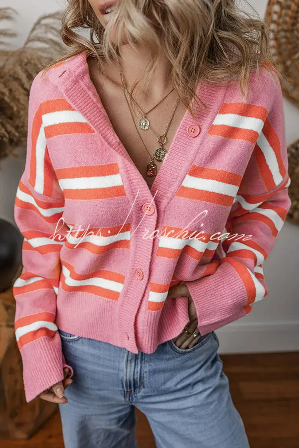 Colorblock Striped Knitted Long-sleeve Cardigan