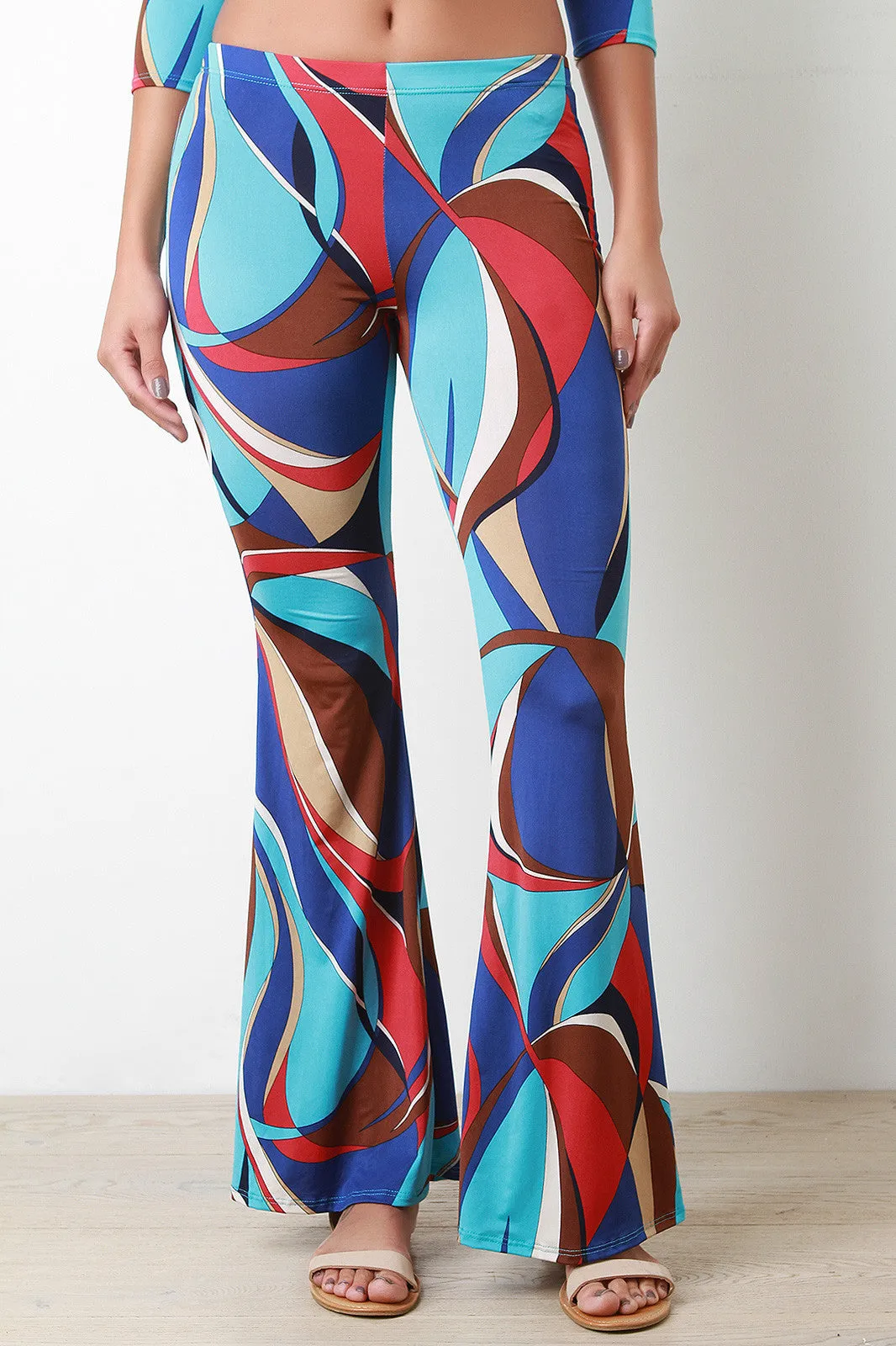 Colorful Abstract Print Mid Rise Bell Bottoms