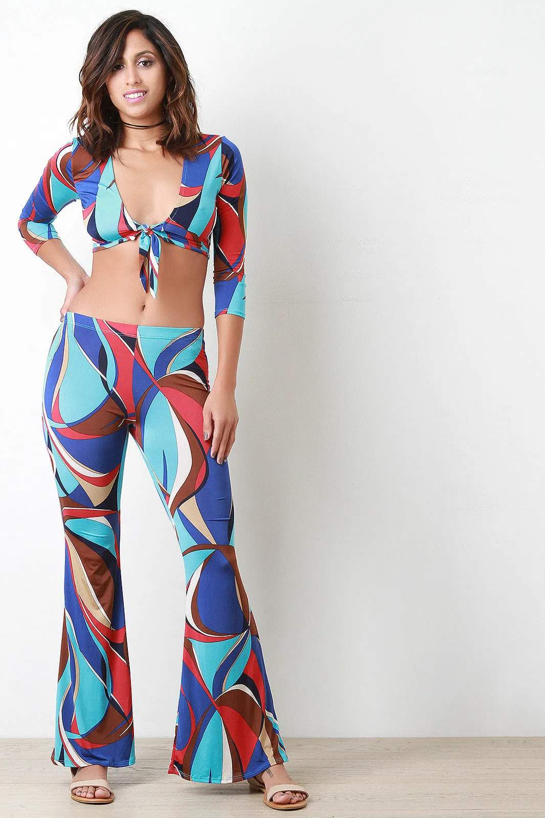 Colorful Abstract Print Mid Rise Bell Bottoms