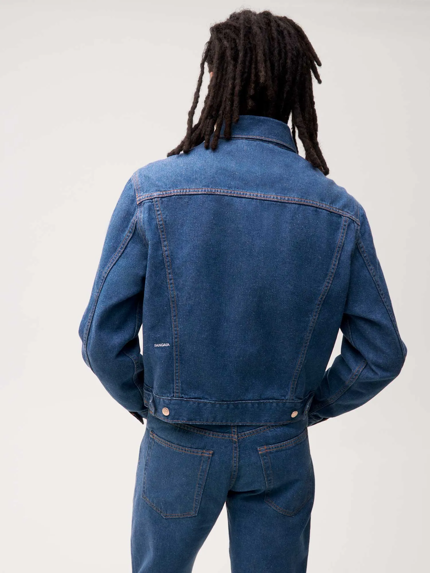 Cropped Hemp Denim Jacket—mid wash