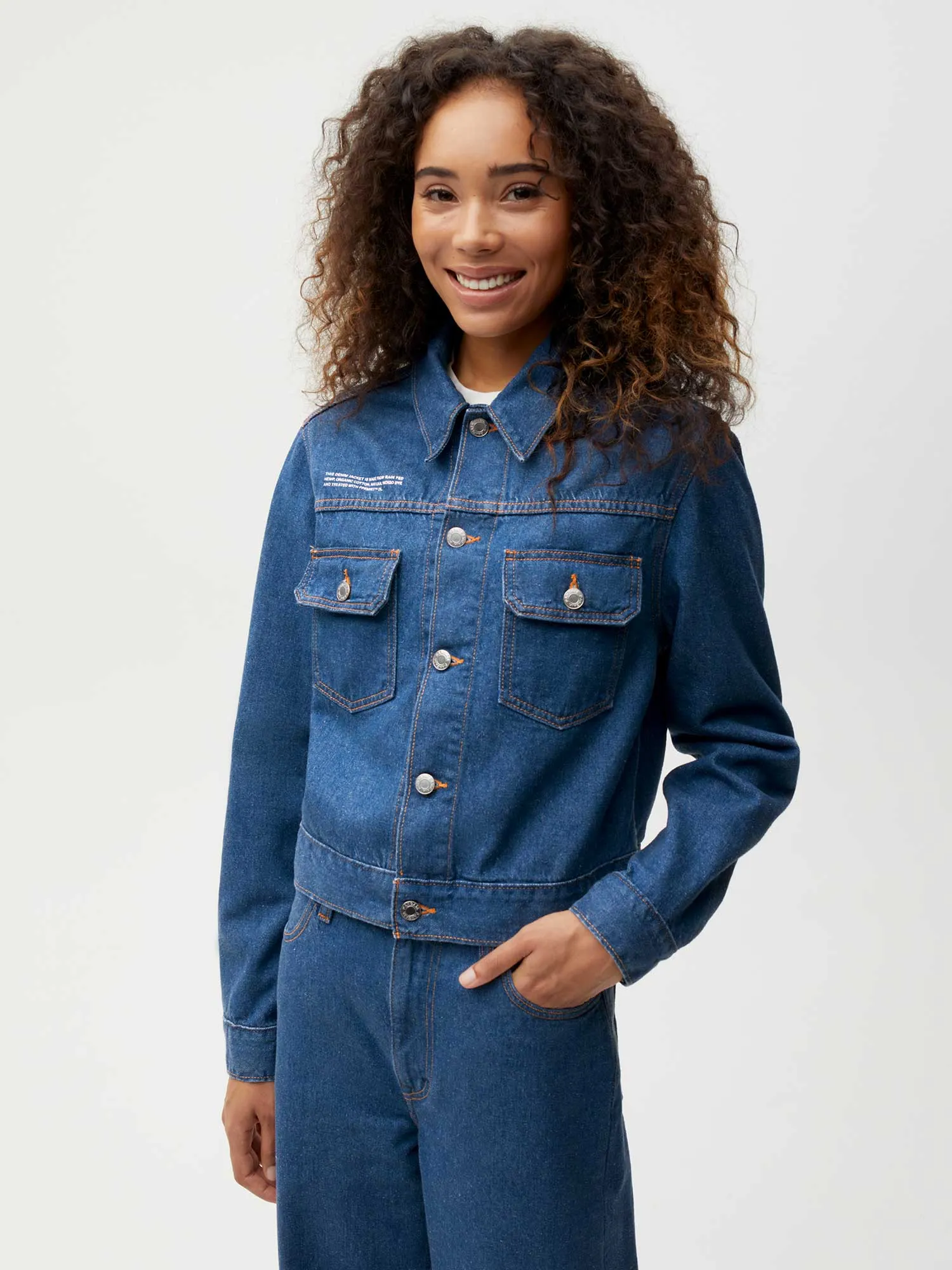 Cropped Hemp Denim Jacket—mid wash