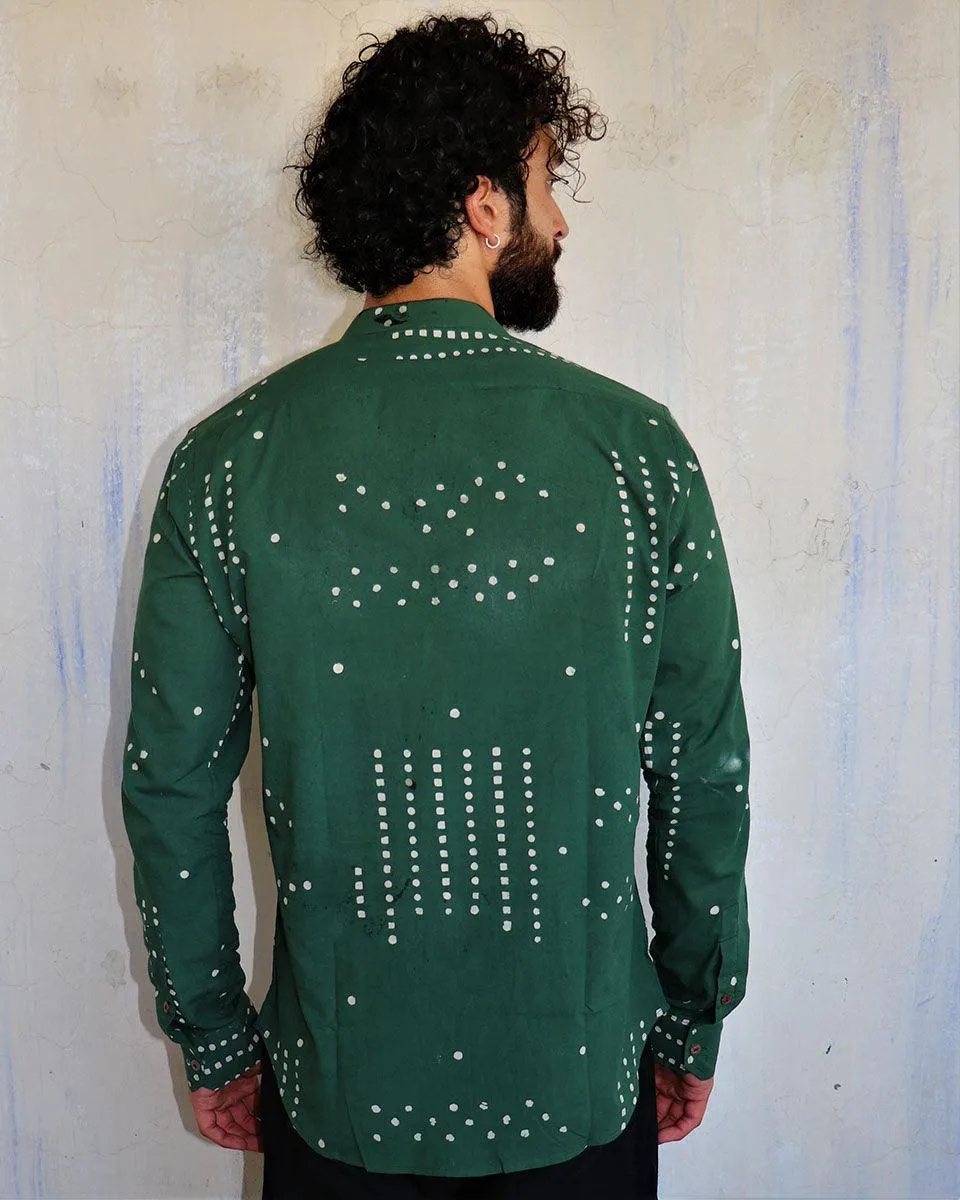 Deep Sea Green Dots Blockprinted Men'S Shirt