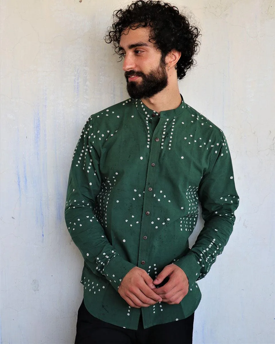 Deep Sea Green Dots Blockprinted Men'S Shirt