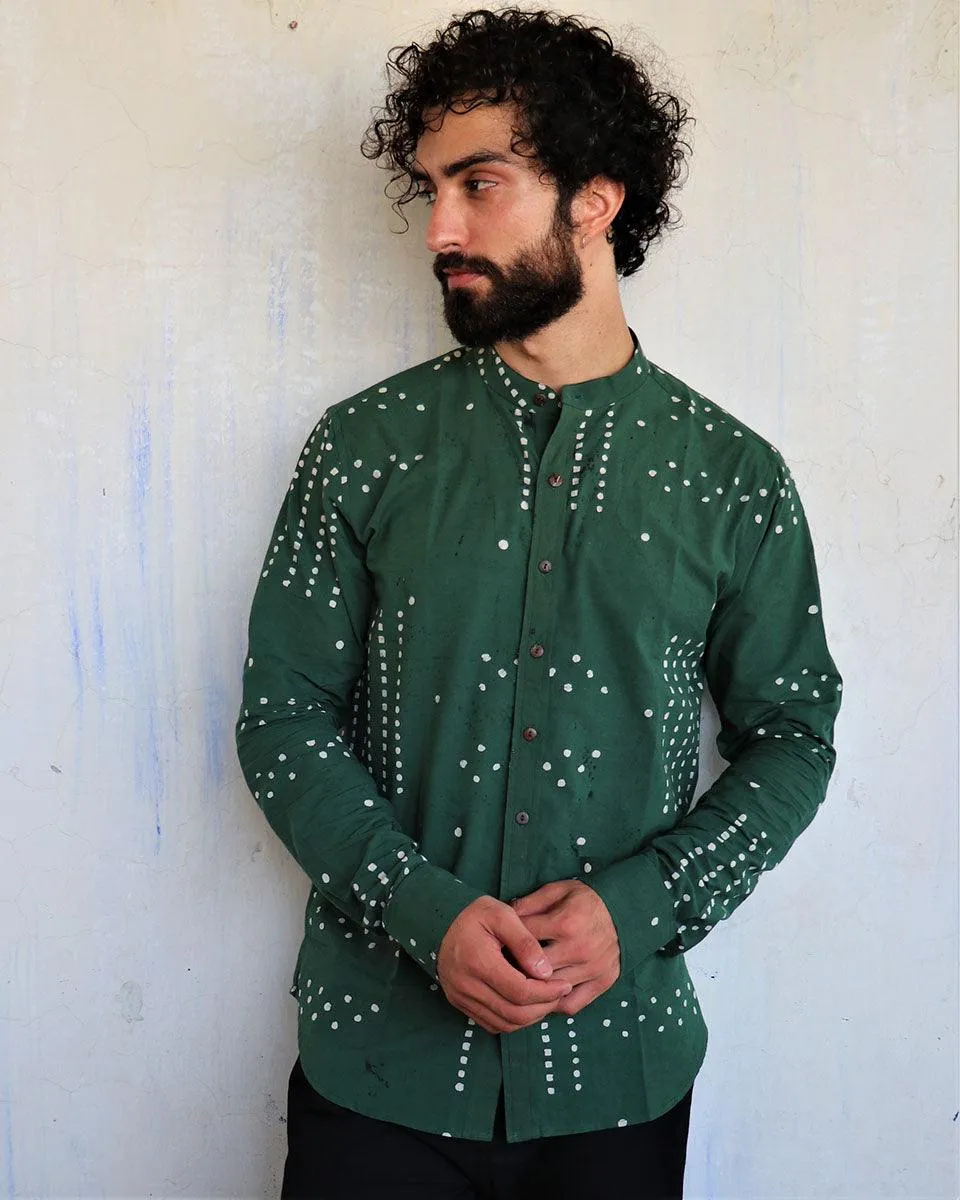 Deep Sea Green Dots Blockprinted Men'S Shirt