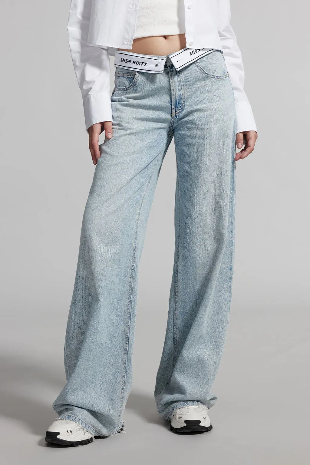 Denim Jeans With Foldover Waist