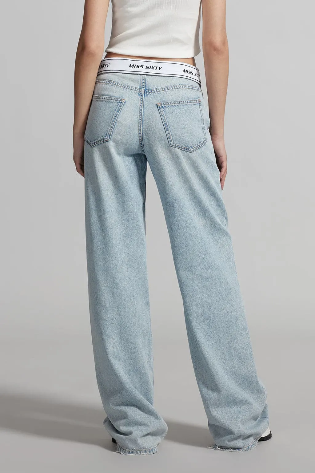 Denim Jeans With Foldover Waist