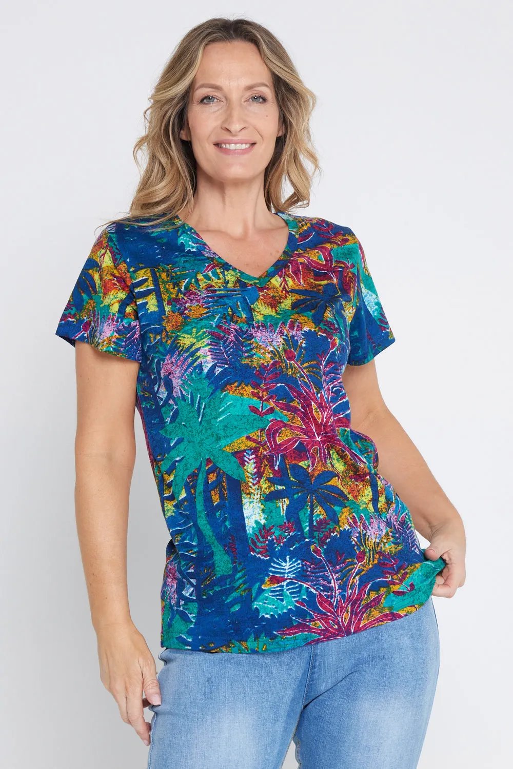 Eva V Neck T-Shirt - Tropical Batiq