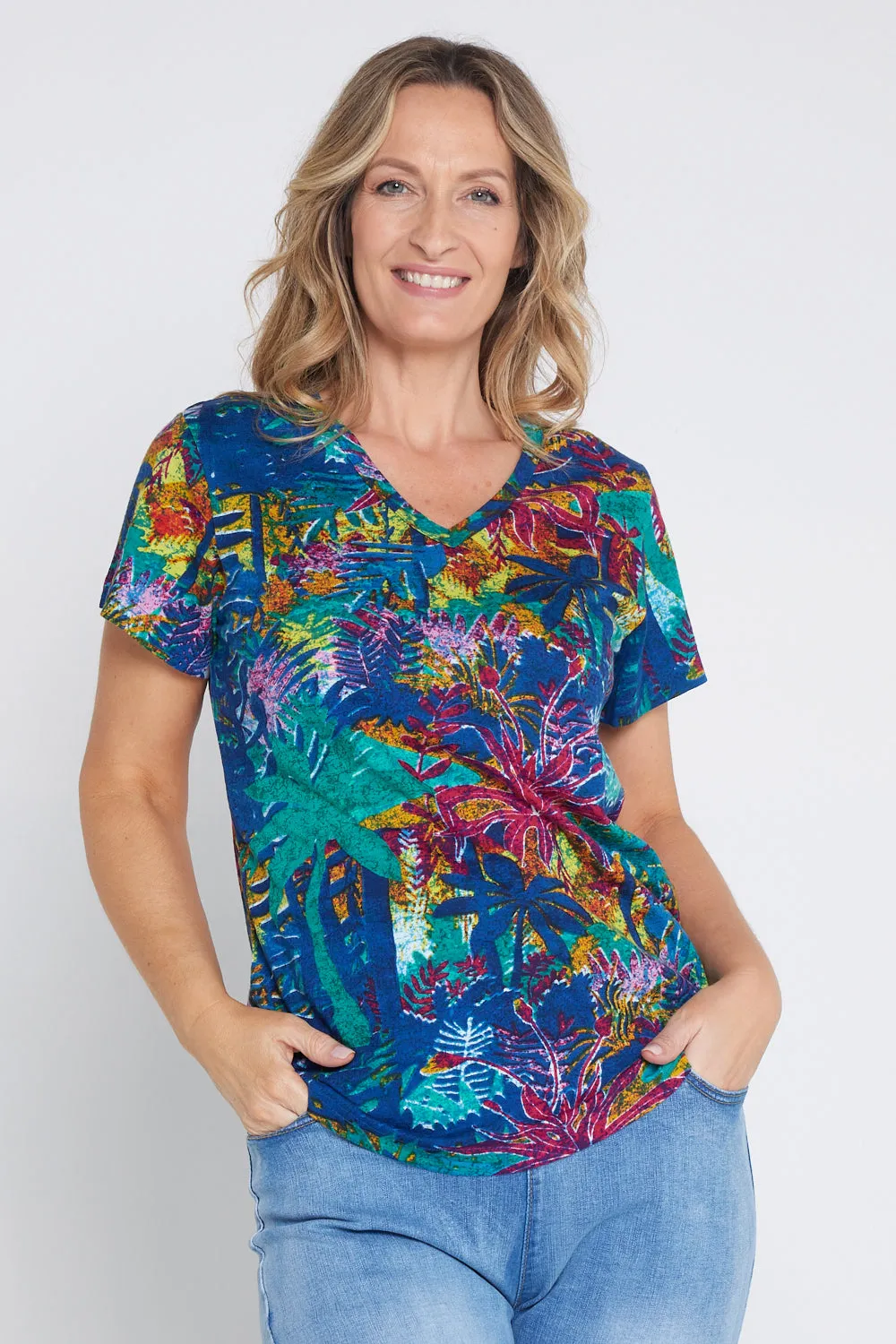 Eva V Neck T-Shirt - Tropical Batiq