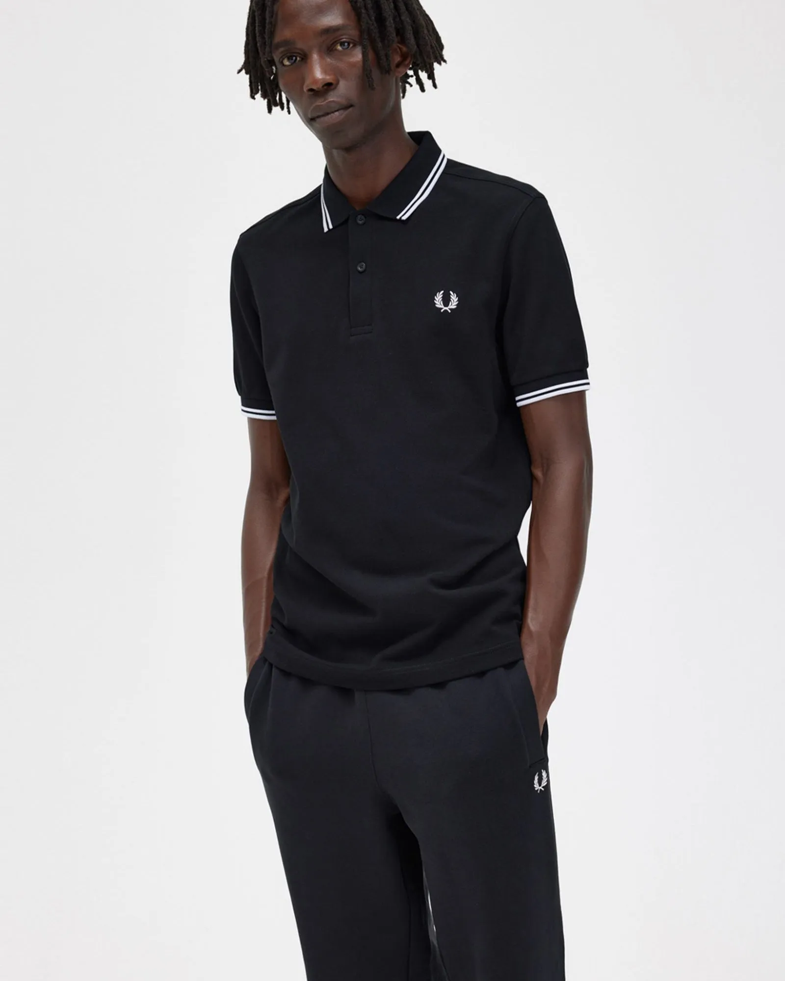 Fred Perry Twin Tipped Polo Shirt - Black / White / White