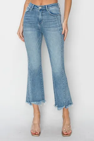 Full Size High Rise Frayed Hem Flare Jeans