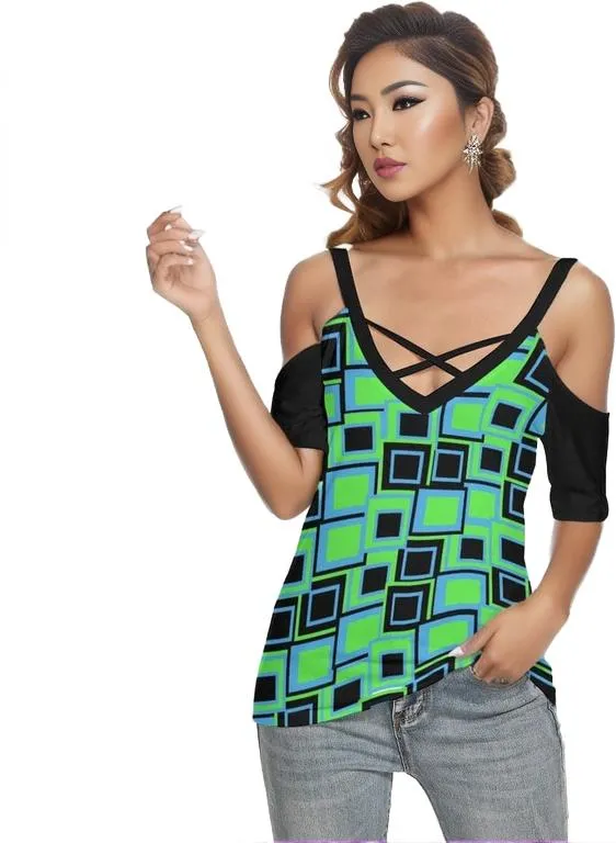 Funky² Womens Cold Shoulder T-shirt With Criss Cross Strips