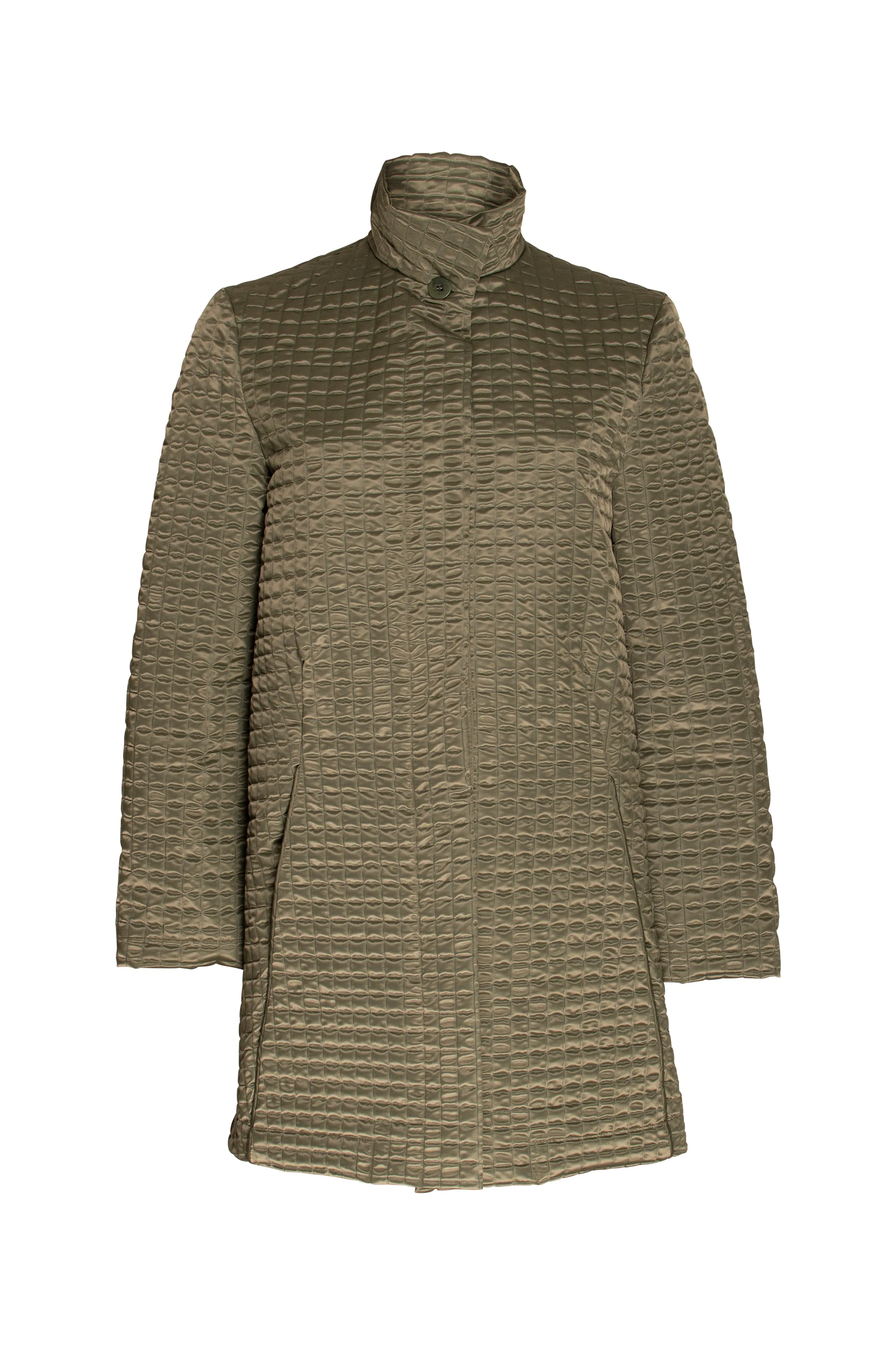 High Collar 3/4 Jacket - Khaki Quilt 8623